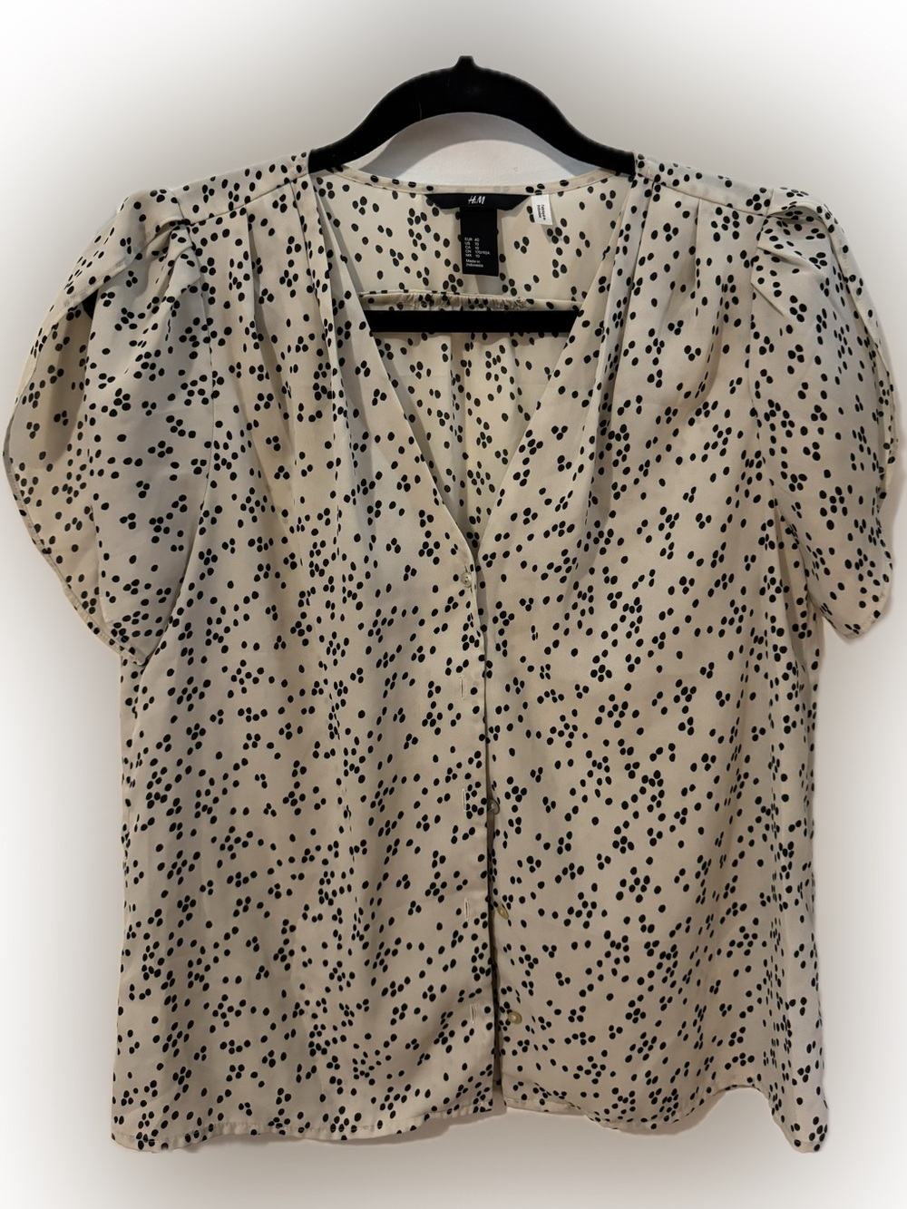 H&M Cream Blouse with Black Dot Print